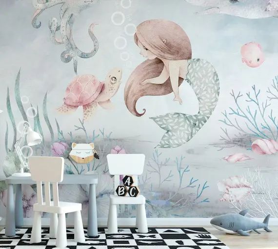 Underwater Mermaids-Kids Wallpaper