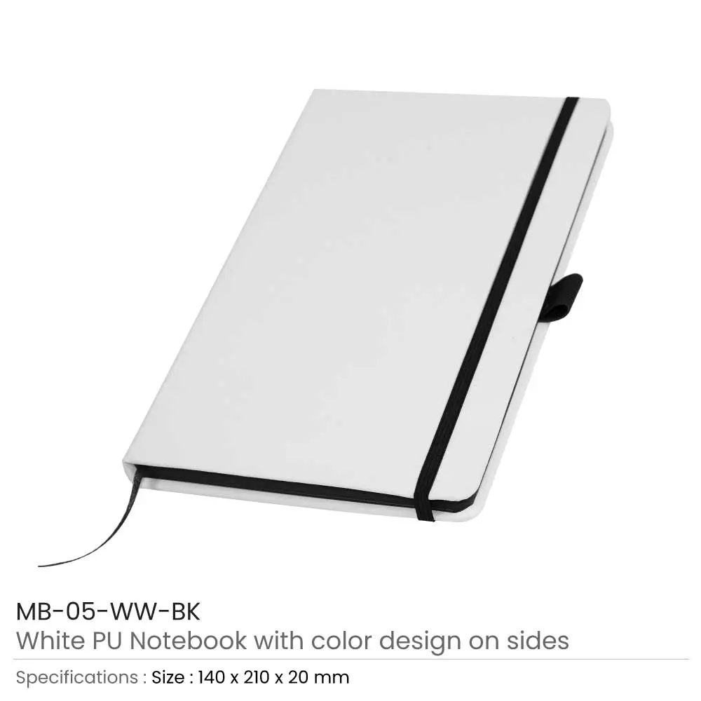 White PU Leather Cover A5 Notebooks Band Bookmark Loop 
