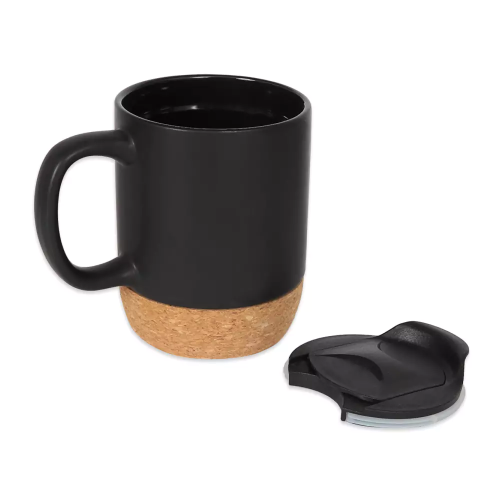 Ceramic Mugs with Lid and Cork Base 385 ml 