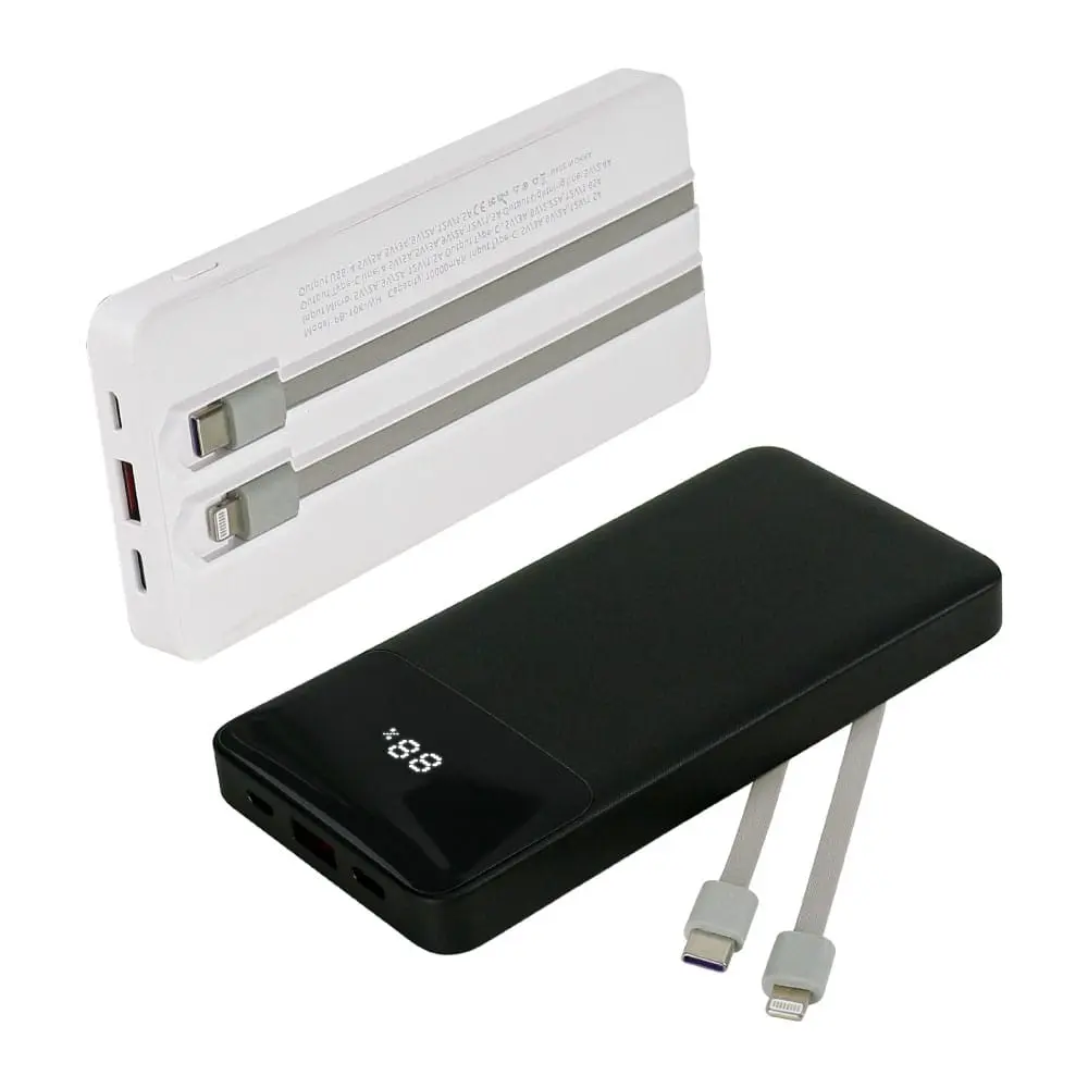 Powerbank with LED Screen 10,000 mAh and Built-in Cables 