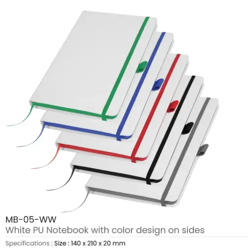 White PU Leather Cover A5 Notebooks Band Bookmark Loop 
