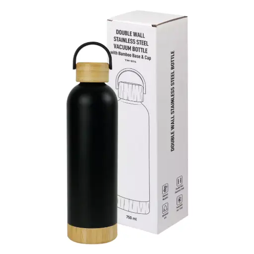 Double Wall SS Water Bottles with Bamboo Base & Lid 750 ml