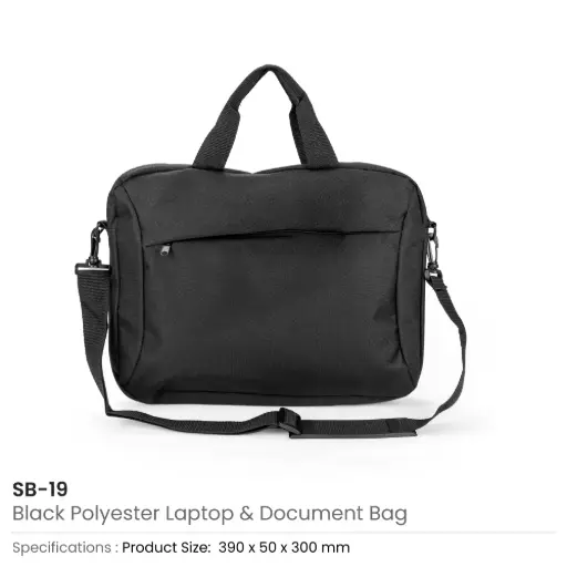 [SB-19-BLK] Laptop and Document Bags with Detachable Shoulder Strap 